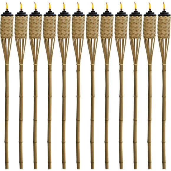 Bamboo Tiki Torches 12-Pack – Weather-Resistant Outdoor Décor with Easy-Pour - Picture 1 of 7